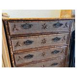 Vintage Bamboo-Style Tall Dresser with Textured Drawers and Decorative Accents