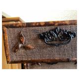 Vintage Bamboo-Style Tall Dresser with Textured Drawers and Decorative Accents