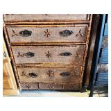 Vintage Bamboo-Style Tall Dresser with Textured Drawers and Decorative Accents