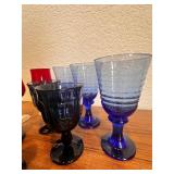 Set of 8 Vintage Colored Glass Goblets in Red and Blue