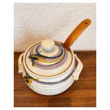 Handmade Signed Ceramic Soup Pot with Lid and Wooden Ladle