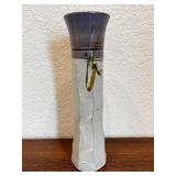 Handmade Signed Stoneware Vase with Purple Rim, 12 Inch Tall