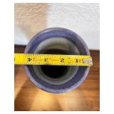 Handmade Signed Stoneware Vase with Purple Rim, 12 Inch Tall