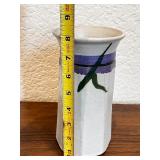 Handmade Ceramic Octagonal Vase with Purple and Green Brushwork, Signed