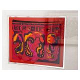 Framed Textile Art in Red and Orange with Abstract Design