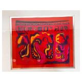Framed Textile Art in Red and Orange with Abstract Design