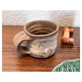 Collection of 3 Pottery Items - Frankoma Mug, Threshold Leaf Plate, Studio Pottery Mug