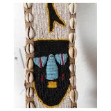 African Beaded Wall Hanging with Cowrie Shells and Animal Motifs, 39 Inches
