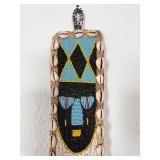 African Beaded Wall Hanging with Cowrie Shells and Animal Motifs, 39 Inches