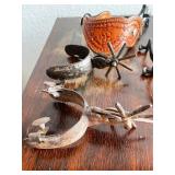 Collection of Western Spurs with Tooled Leather and Beaded Strap