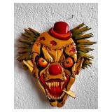 Set of 2 Handcrafted Wood Carved Clown Wall Masks Signed P. A. Barry