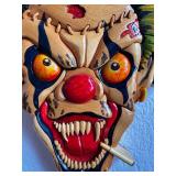 Set of 2 Handcrafted Wood Carved Clown Wall Masks Signed P. A. Barry