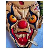Set of 2 Handcrafted Wood Carved Clown Wall Masks Signed P. A. Barry