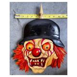 Set of 2 Handcrafted Wood Carved Clown Wall Masks Signed P. A. Barry