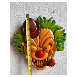 Set of 2 Signed Hand-Carved Colorful Clown Wall Masks