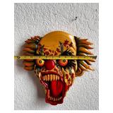 Set of 2 Signed Hand-Carved Colorful Clown Wall Masks