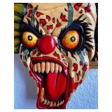 Set of 2 Signed Hand-Carved Colorful Clown Wall Masks