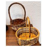 Pair of Rustic Wicker and Twig Baskets with Handles
