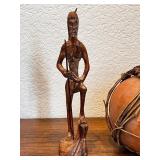 Lot of Tribal Hand-Carved Wooden Figure and Gourd Vessel Decor