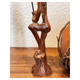 Lot of Tribal Hand-Carved Wooden Figure and Gourd Vessel Decor