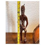 Lot of Tribal Hand-Carved Wooden Figure and Gourd Vessel Decor