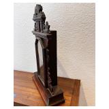 Antique Wooden Mantel Clock with Ornate Carving and Glass Door