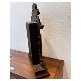 Antique Wooden Mantel Clock with Ornate Carving and Glass Door