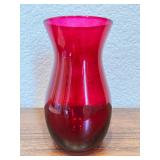 Ruby Red Glass Vase 9 Inch Tall