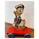Vintage Fisher Price Donald Duck Wooden Pull Toy