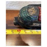 Hand-Carved Painted Wood Pig Figurine with Decorative Motif