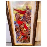 Framed Cardinal Artwork with Floral Design, 51x21 Inches