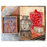 Set of 2 Original Paintings - Still Life Signed 1993 and Abstract Art on Board