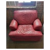 Red Leather Armchair with Wide Seat and Padded Arms