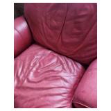 Red Leather Armchair with Wide Seat and Padded Arms