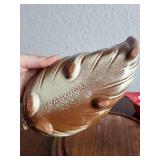 Frankoma Pottery Leaf Dish, Red Fiesta Mini Baker, and Wood Trivet Set