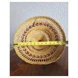 Handwoven Straw Basket Cover with Handle, 12 Inch Diameter