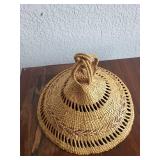 Handwoven Straw Basket Cover with Handle, 12 Inch Diameter