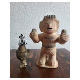 Set of 2 Pre-Columbian Style Clay Figurines and Vessel