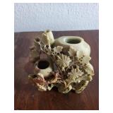 Vintage Chinese Soapstone Carved Vase with Floral and Bird Motif