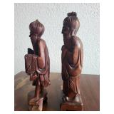Pair of Carved Wood Asian Wise Man Figurines 10in Tall