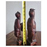Pair of Carved Wood Asian Wise Man Figurines 10in Tall