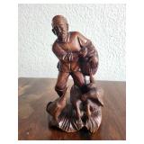 Vintage Hand-Carved Wooden Figurine of Farmer with Ducks