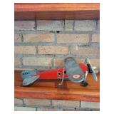 Wooden Biplane Model and Oak Pedestal Stand Set