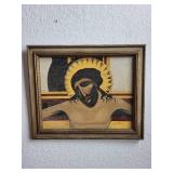 Framed Religious Artwork and Brass Crucifix Set