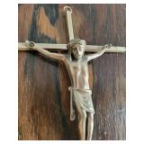 Framed Religious Artwork and Brass Crucifix Set