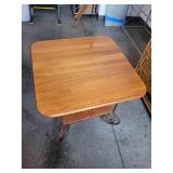 Square Side Table with Wooden Top and Lower Shelf, 23x23x21 Inches