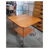 Square Side Table with Wooden Top and Lower Shelf, 23x23x21 Inches