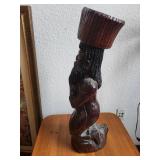 Hand-Carved Tall Wooden Sculpture of Bearded Man with Headdress