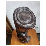 Hand-Carved Tall Wooden Sculpture of Bearded Man with Headdress