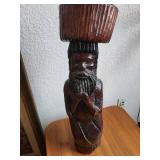 Hand-Carved Tall Wooden Sculpture of Bearded Man with Headdress